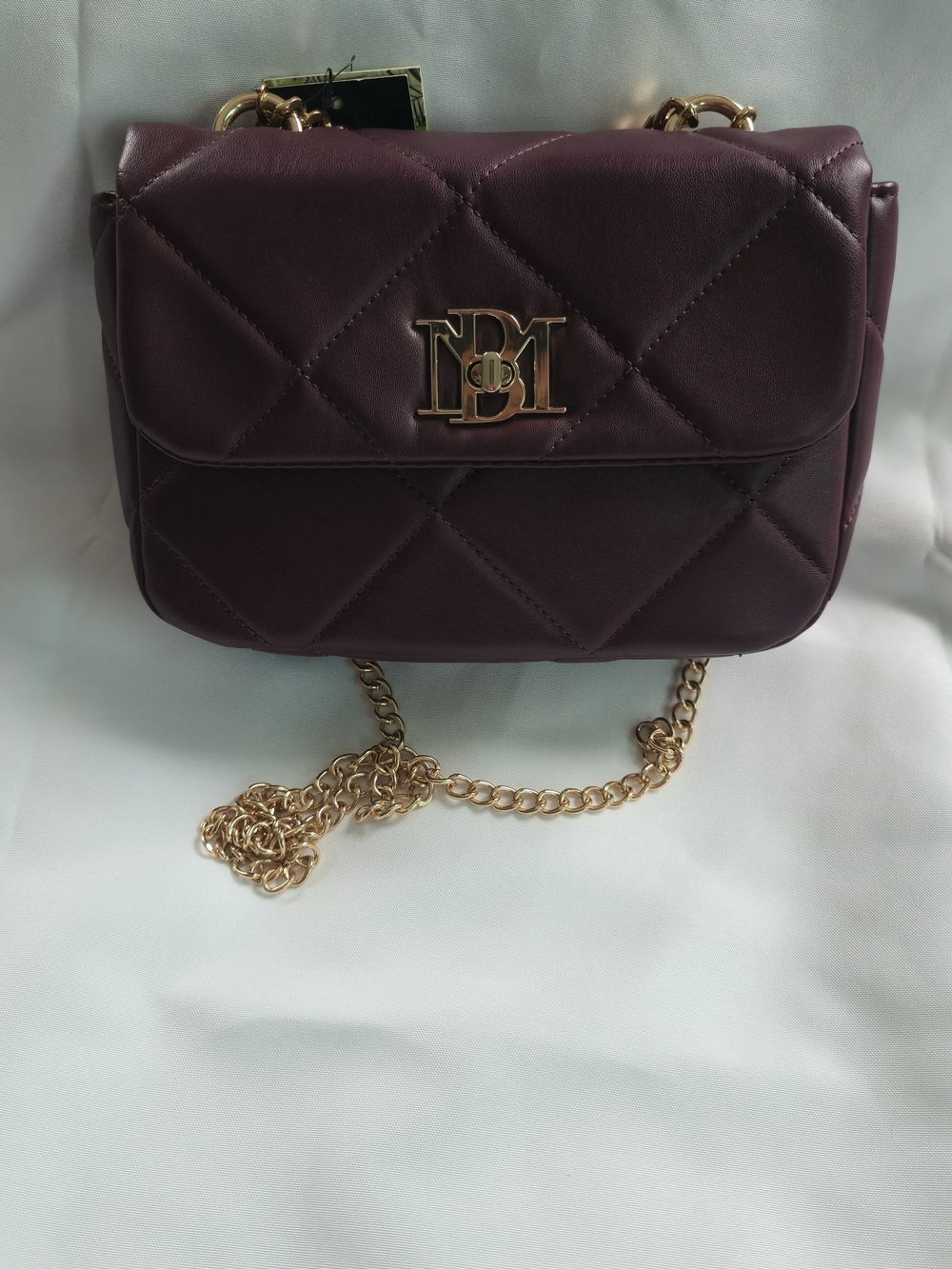 Badgley Mischka Quilted Plum Crossbody with Gold Chain